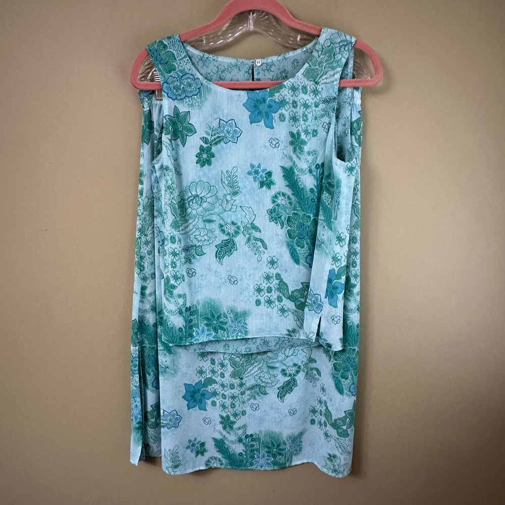 Pendleton Petite M Maxi Skirt Set Floral Two Piece Sleeveless Top Green Blue‎